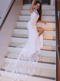 Trumpet/Mermaid Lace Sleeveless Halter Sweep/Brush Train Wedding Dresses TPP0005941