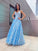 A-Line/Princess V-neck Tulle Applique Floor-Length Sleeveless Dresses TPP0001529
