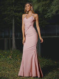Sheath/Column Stretch Crepe Ruched V-neck Sleeveless Floor-Length Bridesmaid Dresses TPP0004956