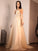 A-Line/Princess Lace Applique V-neck Sleeveless Sweep/Brush Train Wedding Dresses TPP0006491