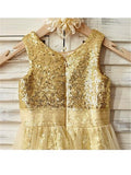 A-line/Princess Scoop Sleeveless Ruffles Tea-Length Sequins Flower Girl Dresses TPP0007837