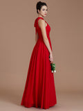 A-Line/Princess Halter Sleeveless Ruched Floor-Length Chiffon Bridesmaid Dresses TPP0005060