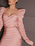 Sheath/Column Charmeuse Ruched Sweetheart Long Sleeves Short/Mini Homecoming Dresses TPP0004815