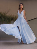 A-Line/Princess Ruffles Jersey V-neck Sleeveless Floor-Length Dresses TPP0001510