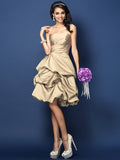 A-Line/Princess Strapless Ruched Sleeveless Short Satin Bridesmaid Dresses TPP0005671