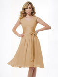 A-Line/Princess Straps Sleeveless Pleats Short Chiffon Bridesmaid Dresses TPP0005096
