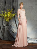 A-Line/Princess Scoop Applique 3/4 Sleeves Long Chiffon Mother of the Bride Dresses TPP0007131