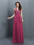 A-Line/Princess V-neck Applique Sleeveless Long Chiffon Bridesmaid Dresses TPP0005255