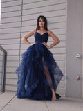 A-Line/Princess Tulle Layers V-neck Sleeveless Floor-Length Dresses TPP0001365