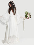 A-Line/Princess V-neck Lace Sash/Ribbon/Belt Chiffon Long Sleeves Sweep/Brush Train Wedding Dresses TPP0006040