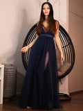 A-Line/Princess Tulle Ruffles V-neck Sleeveless Floor-Length Dresses TPP0004870