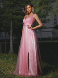 A-Line/Princess Tulle Ruffles V-neck Sleeveless Sweep/Brush Train Bridesmaid Dresses TPP0005008