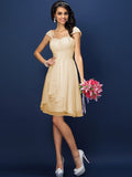 A-Line/Princess Straps Pleats Sleeveless Short Chiffon Bridesmaid Dresses TPP0005306