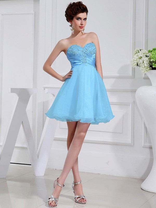 A-Line/Princess Beading Sweetheart Sleeveless Applique Elastic Woven Satin Organza Bridesmaid Dresses TPP0005651
