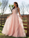 A-Line/Princess Ruched V-neck Sleeveless Floor-Length Dresses TPP0001516