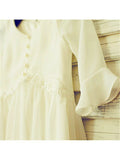 A-line/Princess Scoop Long Sleeves Ruffles Tea-Length Chiffon Flower Girl Dresses TPP0007835
