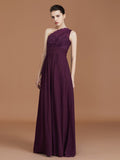 A-line/Princess One-Shoulder Lace Chiffon Sleeveless Floor-Length Bridesmaid Dresses TPP0005725