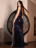 Sheath/Column Sequins Ruched V-neck Sleeveless Floor-Length Dresses TPP0004869