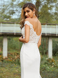 A-Line/Princess Charmeuse Lace Off-the-Shoulder Sleeveless Sweep/Brush Train Bridesmaid Dresses TPP0004991