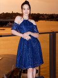 A-Line/Princess Lace Ruffles Halter Short Sleeves Knee-Length Junior/Girls Bridesmaid Dresses TPP0005884