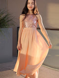 A-Line/Princess Chiffon Sequin Scoop Sleeveless Ankle-Length Junior/Girls Bridesmaid Dresses TPP0005882
