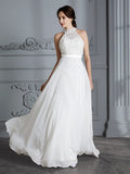 A-Line/Princess Scoop Sleeveless Floor-Length Chiffon Wedding Dresses TPP0006361