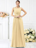 A-Line/Princess Bateau Pleats Sleeveless Long Chiffon Bridesmaid Dresses TPP0005212