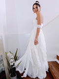 A-Line/Princess Sleeveless Off-the-Shoulder Ruched Chiffon Floor-Length Wedding Dresses TPP0005964