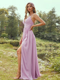 A-Line/Princess Chiffon Ruffles V-neck Sleeveless Floor-Length Bridesmaid Dresses TPP0004969