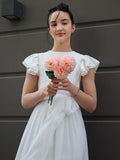 A-Line/Princess Chiffon Ruffles Scoop Short Sleeves Floor-Length Junior/Girls Bridesmaid Dresses TPP0005874