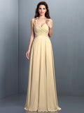 A-Line/Princess Halter Pleats Sleeveless Long Chiffon Bridesmaid Dresses TPP0005390