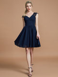 A-Line/Princess V-neck Chiffon Knee-Length Bridesmaid Dresses TPP0005411