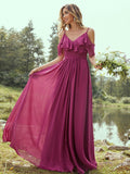 A-Line/Princess Chiffon Ruffles V-neck Sleeveless Floor-Length Bridesmaid Dresses TPP0004967