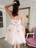 A-Line/Princess Tulle Hand-Made Flower Square Sleeveless Short/Mini Dresses TPP0004852