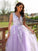 A-Line/Princess Tulle Applique V-neck Sleeveless Floor-Length Dresses TPP0001418