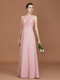 A-Line/Princess Halter Sleeveless Lace Floor-Length Chiffon Bridesmaid Dress TPP0005757
