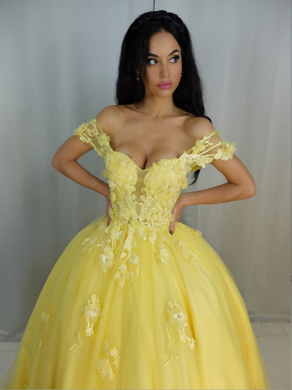 Ball Gown Tulle Applique Off-the-Shoulder Sleeveless Sweep/Brush Train Dresses TPP0001511