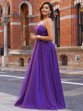A-Line/Princess Tulle Beading Scoop Sleeveless Floor-Length Dresses TPP0004863