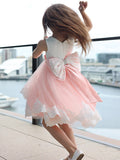 A-Line/Princess Lace Bowknot Scoop Sleeveless Short/Mini Flower Girl Dresses TPP0007459