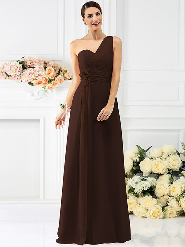 A-Line/Princess One-Shoulder Pleats Sleeveless Long Chiffon Bridesmaid Dresses TPP0005237