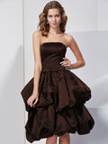 A-Line/Princess Strapless Sleeveless Short Satin Bridesmaid Dresses TPP0005227
