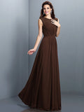 A-Line/Princess High Neck Pleats Sleeveless Long Chiffon Bridesmaid Dresses TPP0005354