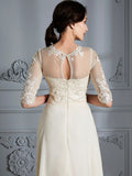 A-Line/Princess Scoop 1/2 Sleeves Floor-Length Chiffon Wedding Dresses TPP0006552