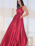 A-Line/Princess Sleeveless Ruffles V-neck Satin Floor-Length Dresses TPP0001504