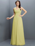 A-Line/Princess V-neck Pleats Sleeveless Long Chiffon Bridesmaid Dresses TPP0005331