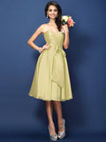A-Line/Princess Sweetheart Bowknot Sleeveless Short Taffeta Bridesmaid Dresses TPP0005647