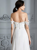 A-Line/Princess Off-the-Shoulder Sleeveless Chiffon Sweep/Brush Train Wedding Dresses TPP0006370