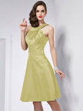 A-Line/Princess Scoop Sleeveless Pleats Short Elastic Woven Satin Bridesmaid Dresses TPP0005103