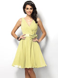 A-Line/Princess V-neck Pleats Sleeveless Short Chiffon Bridesmaid Dresses TPP0005287