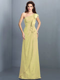 Sheath/Column One-Shoulder Pleats Sleeveless Long Chiffon Bridesmaid Dresses TPP0005351